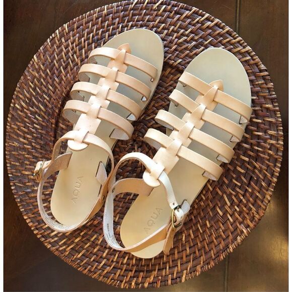 AQUA - L Sz 9 Emmie Strappy Slingback Sandals in Natural Leather. NEW IN BOX!! - Picture 11 of 16